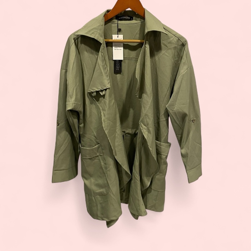 Cute olive NWT open front jacket blazer pockets Zanzea oversized